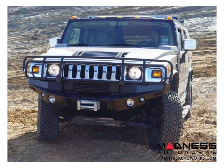 Hummer H2 Dakar Front Winch Bumper Texture Black WARN M8000, 9.5xp